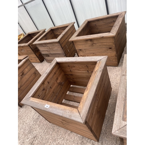 140 - TWO LARGE WOODEN PLANTERS HEIGHT 46CM, WIDTH 57CM, DEPTH 57CM - NO VAT