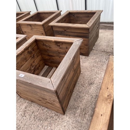 141 - TWO LARGE WOODEN PLANTERS HEIGHT 46CM, WIDTH 57CM, DEPTH 57CM - NO VAT