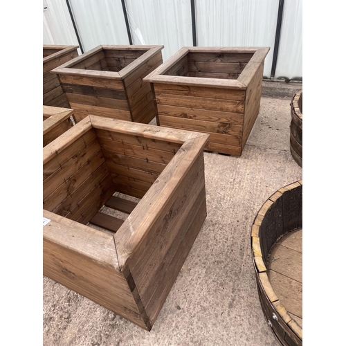 143 - TWO LARGE WOODEN PLANTERS HEIGHT 46CM, WIDTH 57CM, DEPTH 57CM - NO VAT