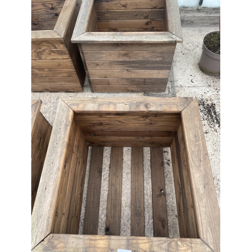 146 - TWO LARGE WOODEN PLANTERS HEIGHT 46CM, WIDTH 57CM, DEPTH 57CM - NO VAT