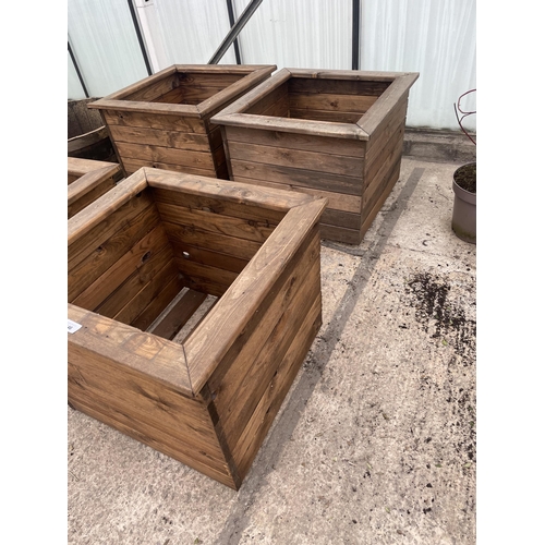 146 - TWO LARGE WOODEN PLANTERS HEIGHT 46CM, WIDTH 57CM, DEPTH 57CM - NO VAT