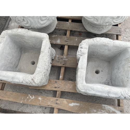 76 - A PAIR OF CONCRETE SQUARE PLANTERS NO VAT