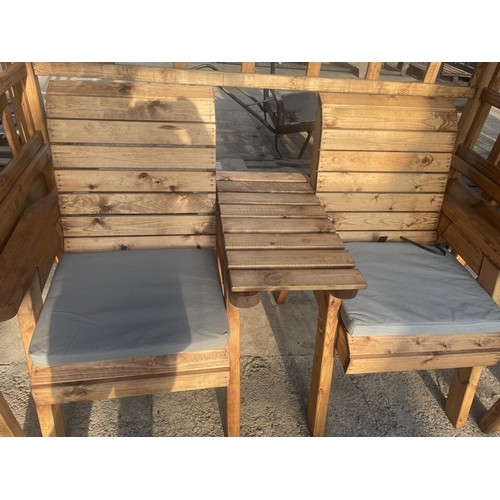 259 - AN AS, NEW, EX DISPLAY CHARLES TAYLOR GARDEN ARBOUR WITH TWO CHAIRS, CENTRE TABLE, TRELLIS SIDES, SE... 