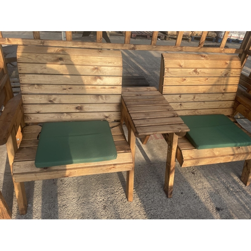 260 - AN AS, NEW, EX DISPLAY CHARLES TAYLOR GARDEN ARBOUR WITH TWO CHAIRS, CENTRE TABLE, TRELLIS SIDES, SE... 