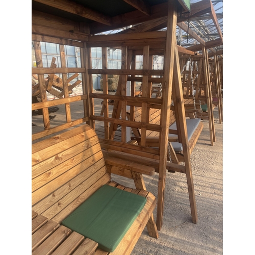 260 - AN AS, NEW, EX DISPLAY CHARLES TAYLOR GARDEN ARBOUR WITH TWO CHAIRS, CENTRE TABLE, TRELLIS SIDES, SE... 