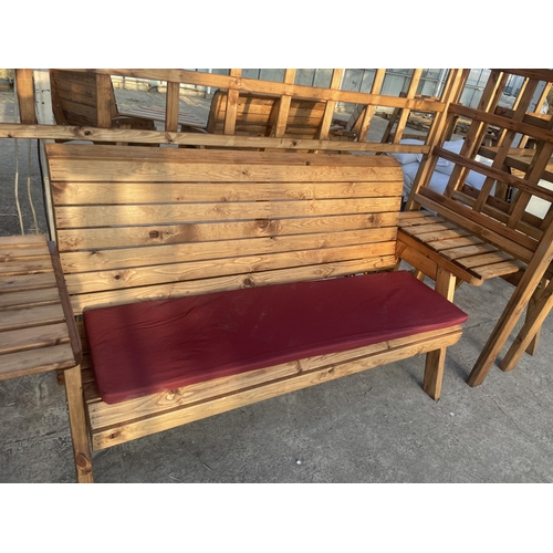 264 - AN AS NEW, EX DISPLAY CHARLES TAYLOR GARDEN ARBOUR WITH THREE SEATER BENCH, SIDE TABLES, TRELLIS SID... 