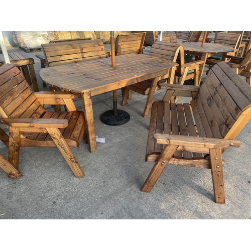 268 - AN AS NEW, EX DISPLAY CHARLES TAYLOR PATIO DINING SET COMPRISING OF A RECTANGULAR TABLE, TWO TWO SEA... 