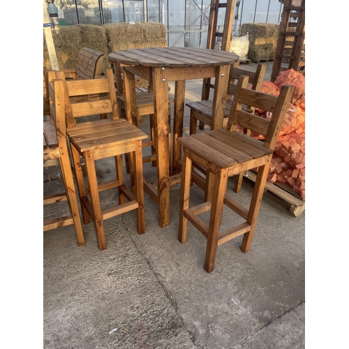 271 - AN AS NEW, EX DISPLAY CHARLES TAYLOR PATIO SEATING SET TO INCLUDE A TALL BAR TABLE AND FOUR BAR STOO... 