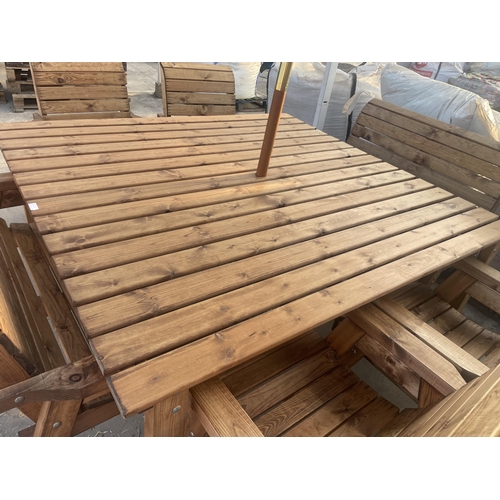 272 - AN AS NEW, EX DISPLAY CHARLES TAYLOR PATIO DINING SET COMPRISING OF A SQUARE TABLE, TWO TWO SEATER B... 