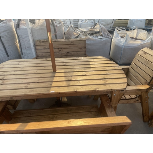 273 - AN AS NEW, EX DISPLAY CHARLES TAYLOR PATIO DINING SET COMPRISING OF A SQUARE TABLE, TWO TWO SEATER B... 