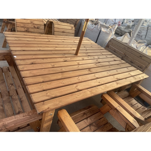 274 - AN AS NEW, EX DISPLAY CHARLES TAYLOR PATIO DINING SET COMPRISING OF A SQUARE TABLE, TWO TWO SEATER B... 