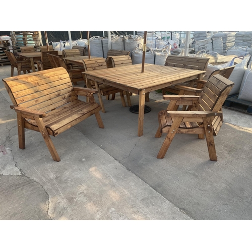 274 - AN AS NEW, EX DISPLAY CHARLES TAYLOR PATIO DINING SET COMPRISING OF A SQUARE TABLE, TWO TWO SEATER B... 