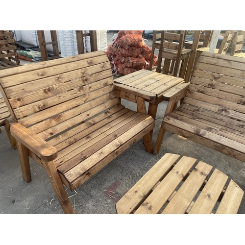 278 - AN AS NEW EX DISPLAY CHARLES TAYLOR PATIO SEATING SET COMPRISING OF THREE TWO SEATER BENCHES, A COFF... 