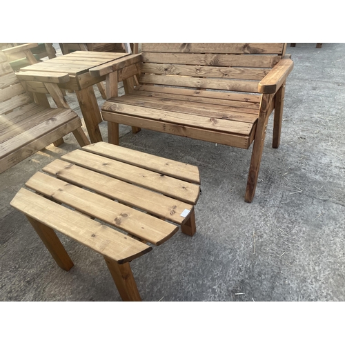 278 - AN AS NEW EX DISPLAY CHARLES TAYLOR PATIO SEATING SET COMPRISING OF THREE TWO SEATER BENCHES, A COFF... 