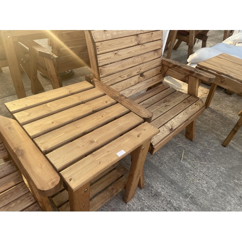 279 - TWO AS NEW, EX DISPLAY CHARLES TAYLOR GARDEN OVERSIZE CHAIRS WITH CONNECTING ARM REST TABLE + VAT