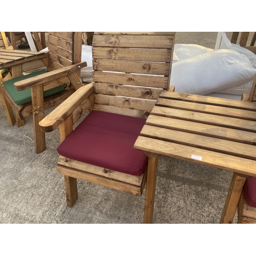 282 - TWO AS NEW, EX DISPLAY CHARLES TAYLOR GARDEN CHAIRS WITH CONNECTING ARM REST TABLE, FOOT RESTS AND S... 