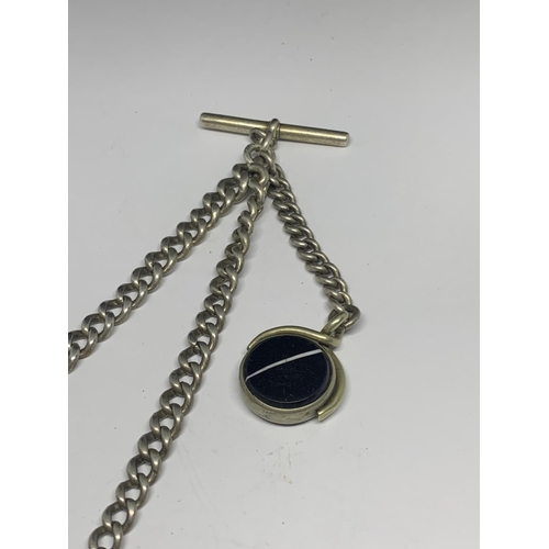 609 - A DOUBLE ALBERT WATCH CHAIN AND FOB