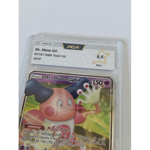 101 - A GRADED POKEMON CARD - MR. MIME GX 67/181 S&M TEAM UP - PCA GRADE - 9.5