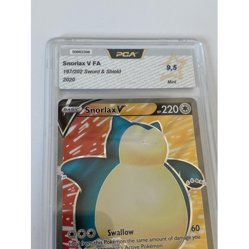 129 - A GRADED POKEMON CARD -SNORLAX V FA197/202 SWORD & SHIELD - PCA GRADE - 9.5