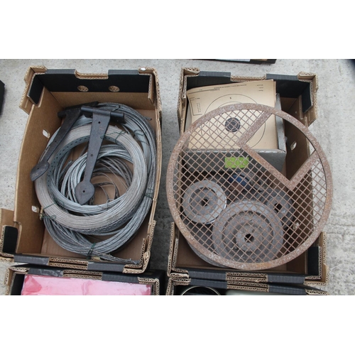 26 - 4 BOXES OF VARIOUS TOOLS INCLUDING PULLEYS, ADHESIVE, WIRE ETC  NO VAT