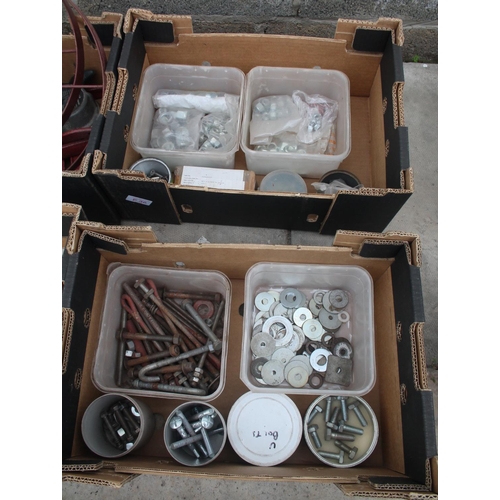 27 - 4 BOXES OF VARIOUS TOOLS INCLUDING 2 METAL WHEELS, NUTS AND BOLTS ETC  NO VAT