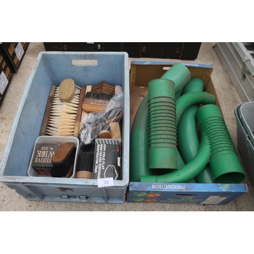 32 - BOX OF BRUSHES AND BOX OF PIPING  NO VAT