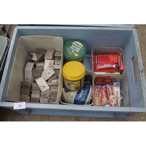 38 - 3 BOXES OF VARIOUS ITEMS INCLUDING BRACKETS, NUTS AND BOLTS ETC  NO VAT