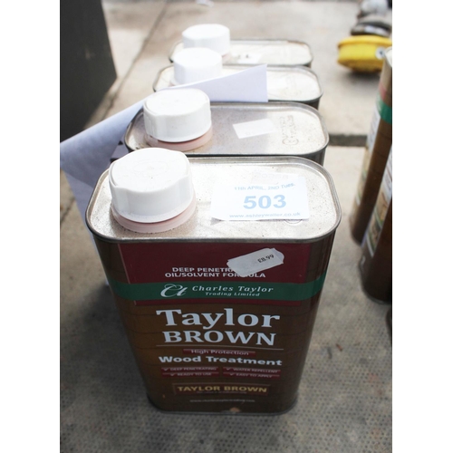 503 - 1 LT TAYLOR BROWN WOOD TREATMENT X 4  NO VAT