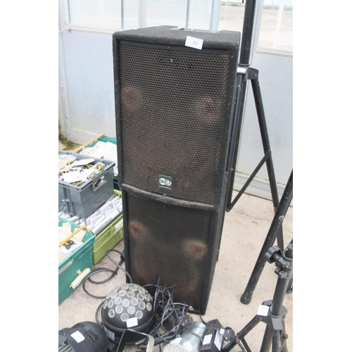 60 - 3 SPEAKERS AND TRIPODS , DISCO LIGHTS, MIXING EQUIPMENT, SMOKE MACHINE AND LASER  NO VAT