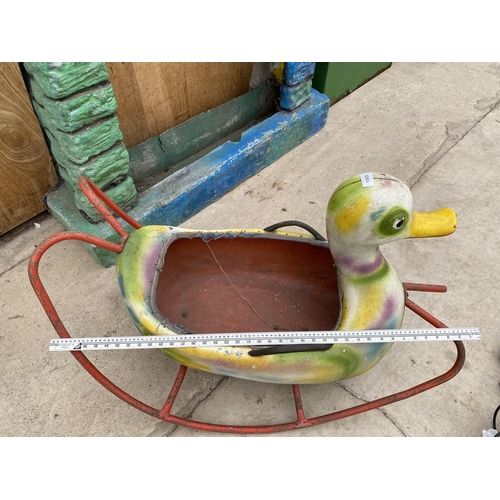 1505 - A VINTAGE PLASTIC CHILDS ROCKING DUCK WITH METAL FRAME