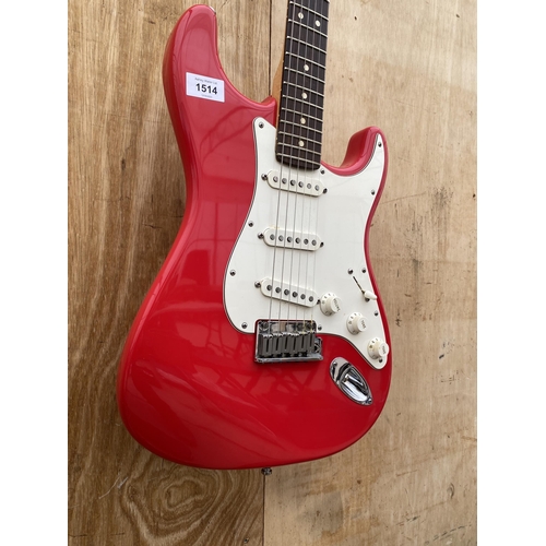 1514 - A RED FENDER STRATOCASTER ELECTRIC GUITAR WITH FENDER CARRY CASE CONTAINING ACCESSORIES (SERIAL NUMB... 