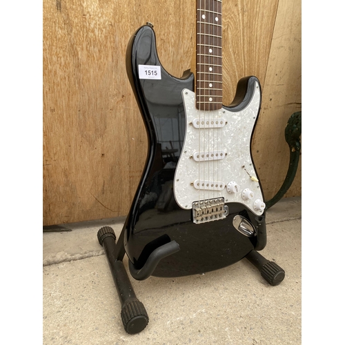 1515 - A BLACK SQUIRE STRATOCASTER BY FENDER ELECTRIC GUITAR (SERIAL NUMBER: N006099) MADE IN JAPAN