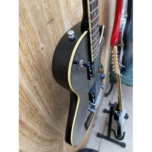 1516 - A BLACK TANGLEWOOD GUITAR COMPANY ELECTRIC GUITAR WITH A CARRY CASE, MADE IN JAPAN