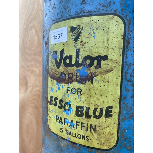 1537 - A VINTAGE VALOR ESSO BLUE PARAFIN 5 GALLON DRUM WITH TAP