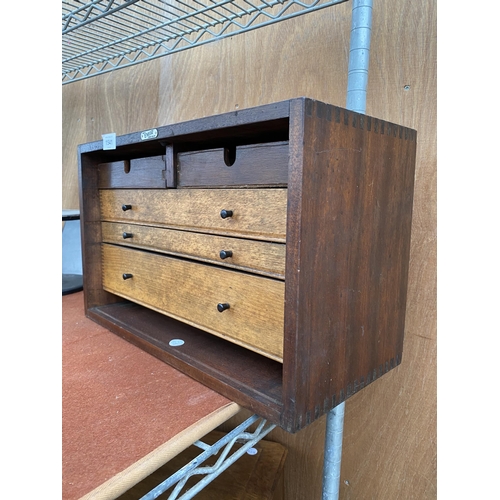 1541 - A VINTAGE FIVE DRAWER WOODEN JOINERS CHEST BEARING THE LABEL ' MADE IN EMIR LONDON ENGLAND'