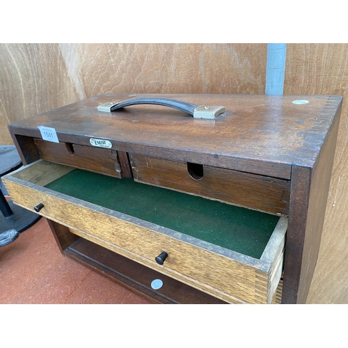 1541 - A VINTAGE FIVE DRAWER WOODEN JOINERS CHEST BEARING THE LABEL ' MADE IN EMIR LONDON ENGLAND'