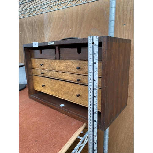 1541 - A VINTAGE FIVE DRAWER WOODEN JOINERS CHEST BEARING THE LABEL ' MADE IN EMIR LONDON ENGLAND'