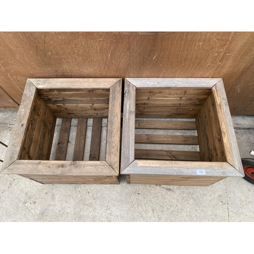 1553 - TWO LARGE WOODEN PLANTERS HEIGHT 46CM, WIDTH 57CM, DEPTH 57CM - NO VAT