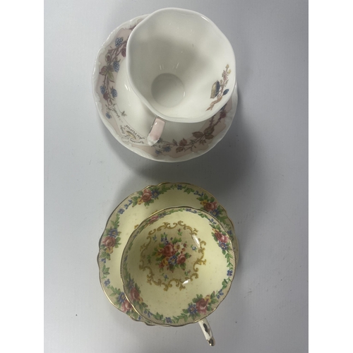 711 - TWO CUPS & SAUCERS - ROYAL DOULTON AUTUMN FOUR SEASON PATTERN & PARAGON MINUET