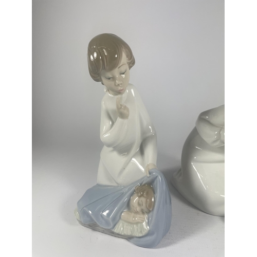 715 - TWO LLADRO FIGURES OF A GIRL WITH SHOES & A BOY WITH CHILD