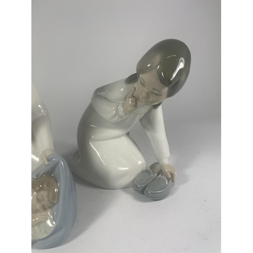 715 - TWO LLADRO FIGURES OF A GIRL WITH SHOES & A BOY WITH CHILD