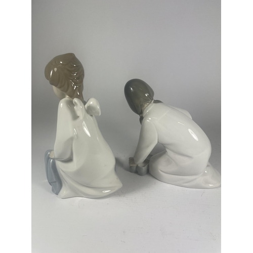 715 - TWO LLADRO FIGURES OF A GIRL WITH SHOES & A BOY WITH CHILD