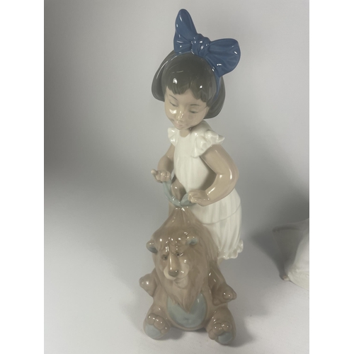 742 - THREE NAO LLADRO FIGURES TO INCLUDE GIRL WITH DOG ETC