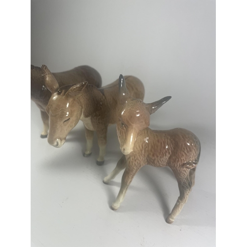 743 - THREE BESWICK DONKEYS (ONE LEG & EAR A/F)