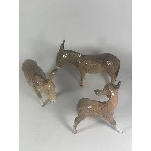 743 - THREE BESWICK DONKEYS (ONE LEG & EAR A/F)