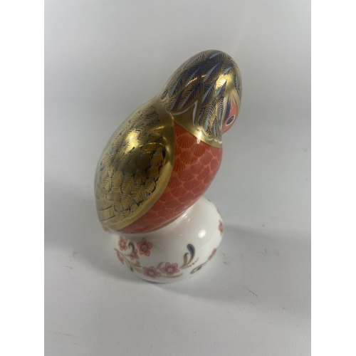 763 - A ROYAL CROWN DERBY KINGFISHER PAPERWEIGHT WITH GOLD STOPPER