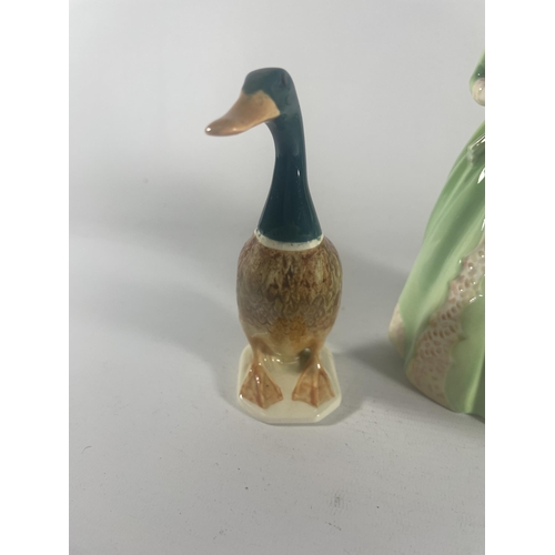 774 - TWO ITEMS - A BESWICK DUCK & A ROYAL DOULTON HAPPY BIRTHDAY HN3660 FIGURE