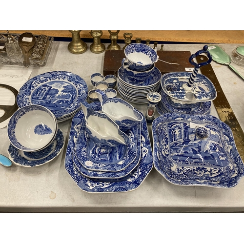 27 - A LARGE COLLECTION OF COPELAND SPODE ITALIAN PATTERN BLUE AND WHITE DINNER WARES TO INCLUDE GRAVY BO... 