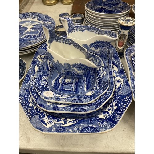 27 - A LARGE COLLECTION OF COPELAND SPODE ITALIAN PATTERN BLUE AND WHITE DINNER WARES TO INCLUDE GRAVY BO... 