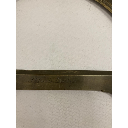 31 - A 19TH CENTURY 360 DEGREE BRASS PROTRACTOR RING, INSCRIBED J.DAVIS, DERBY, 28CM DIAMETER